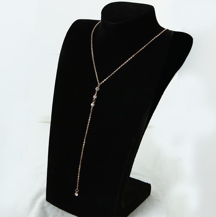 Alloy Chain Simple Rhinestone Single Layer Sweater Necklaces