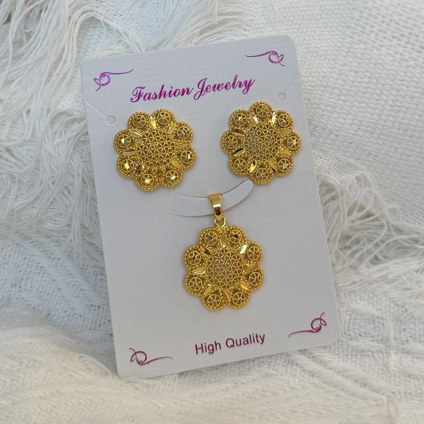 Love Heart Flowers Ear Baroque Gold Fashion Jewelry Set