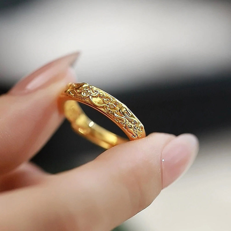 Gold Store Three-dimensional Auspicious Sier Plated Pair For Couple Luxury Ring