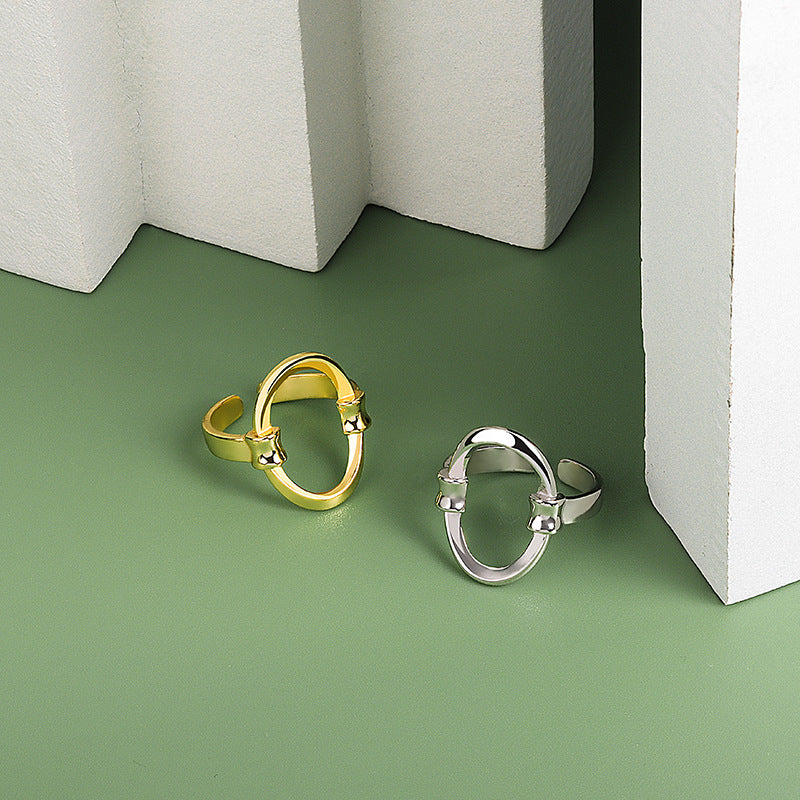 Korean Style Gold Simple Geometric Ellipse Rings