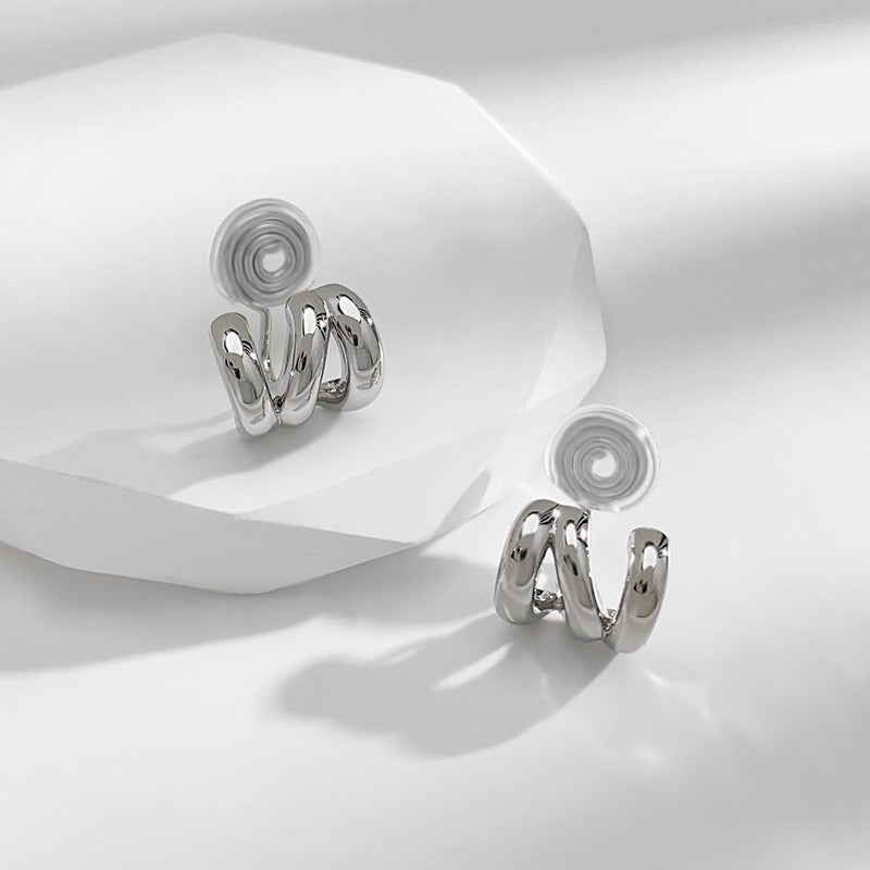 Without Pierced Mosquito Coil Three Rows Shaped Design Graceful Simple Earrings