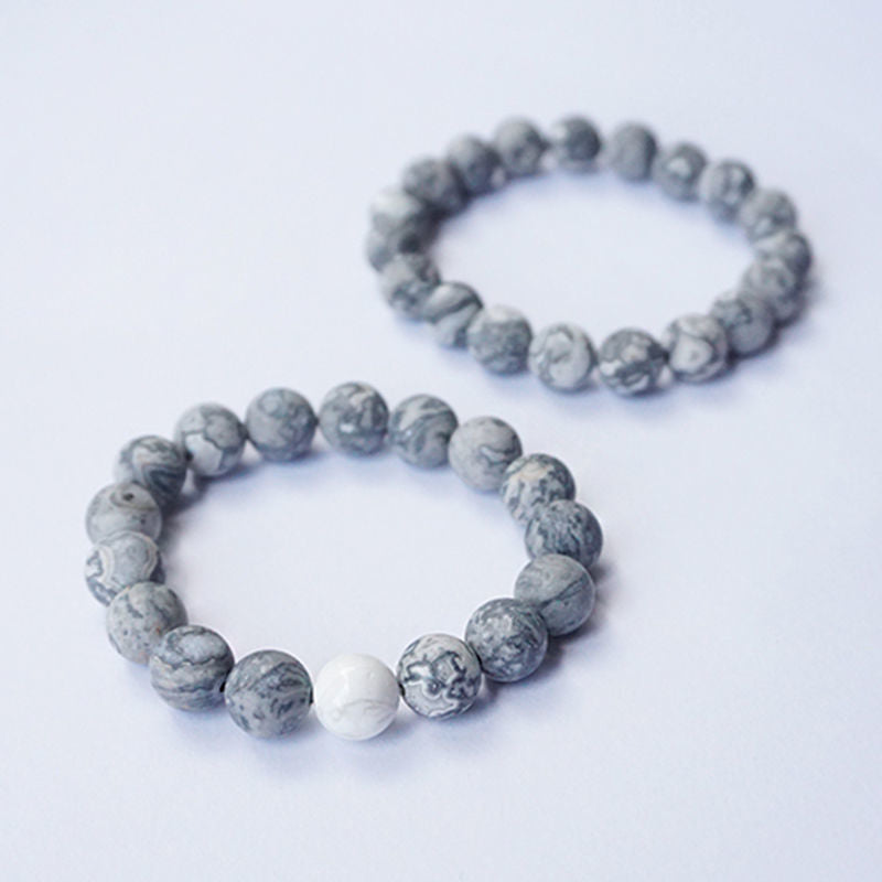 Men's Frosted Map Stone White Turquoise Prayer Bracelets