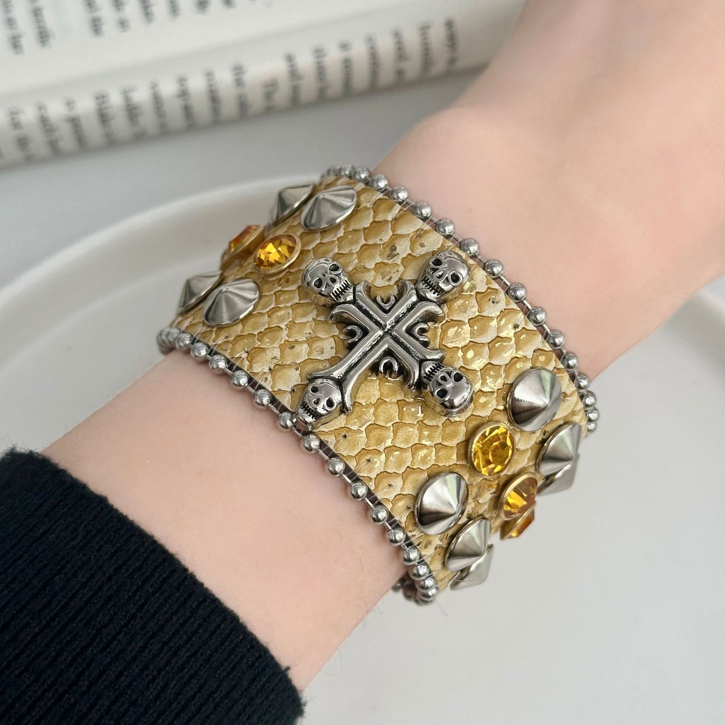 Trendy Cross Rhinestone Female Skull Hip Hop Bracelet