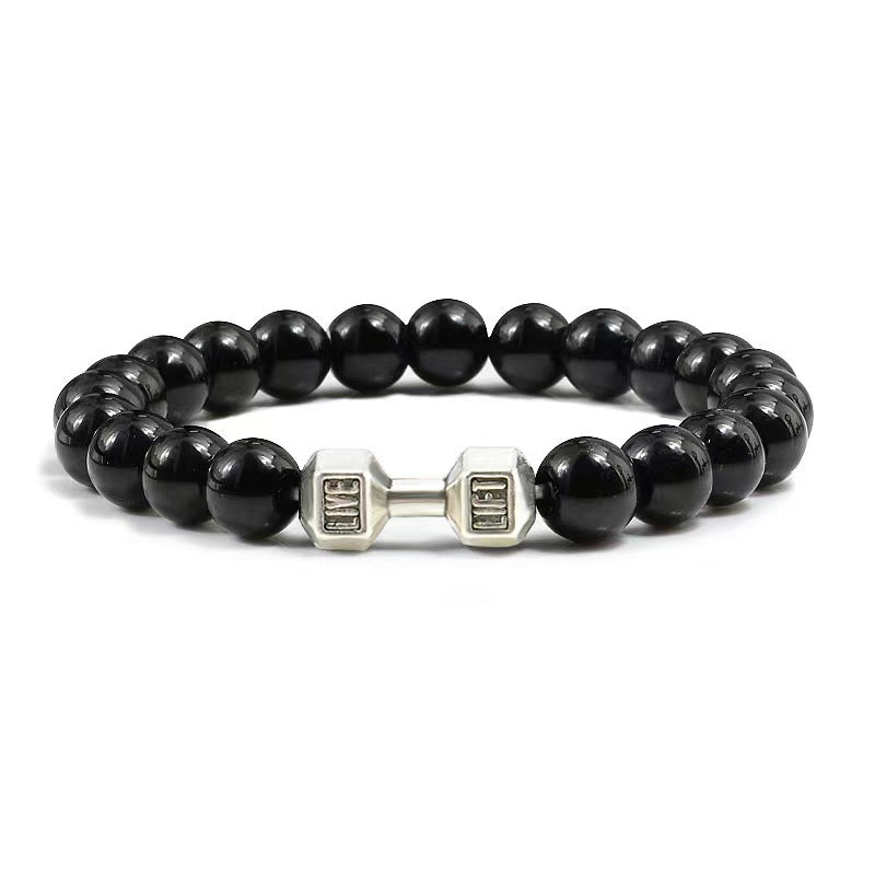 Women's & Men's & Beaded Volcanic Rock Dumbbell And Bracelets