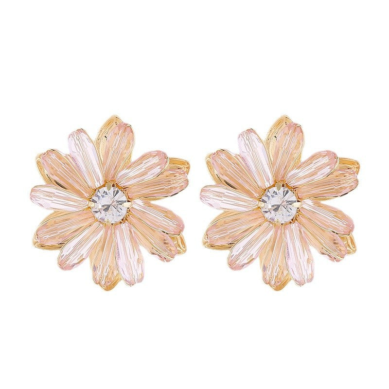Little Daisy Crystal Flower Female Brown Petals Korean Super Fairy Earrings