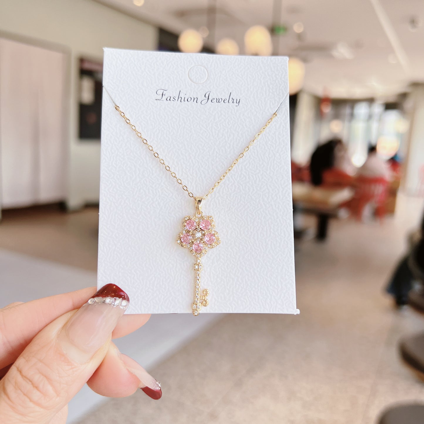Luxury Sweet Super Pink Flowers Water Drop Female Fully Jeweled Necklace
