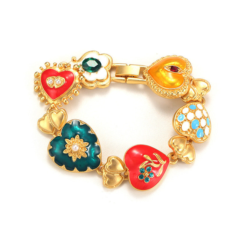 Love Carved Embossed Palace Style Flower Peach Heart Bracelets