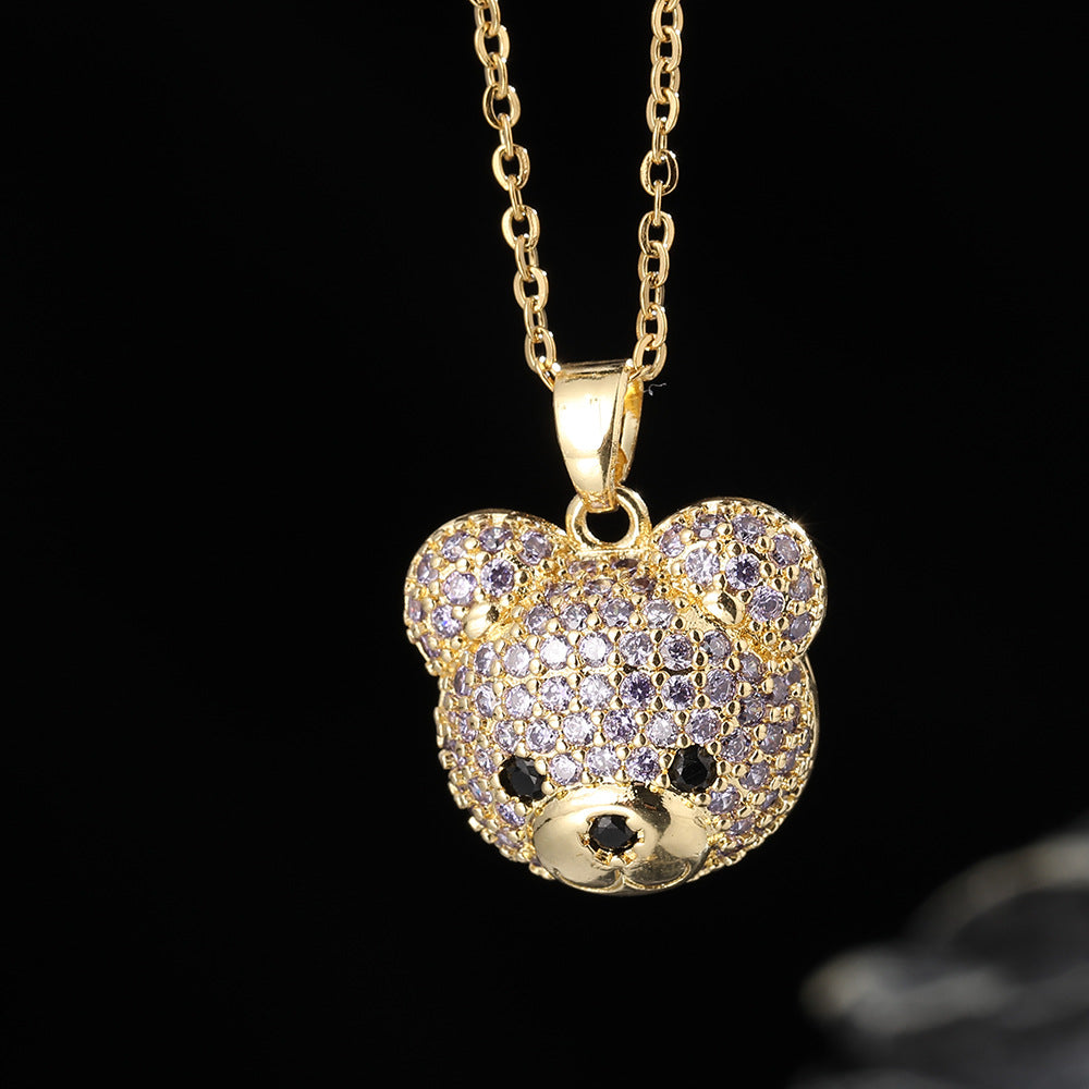 Women's Colorful Bear Diamond Cute Animal Pendant Necklaces