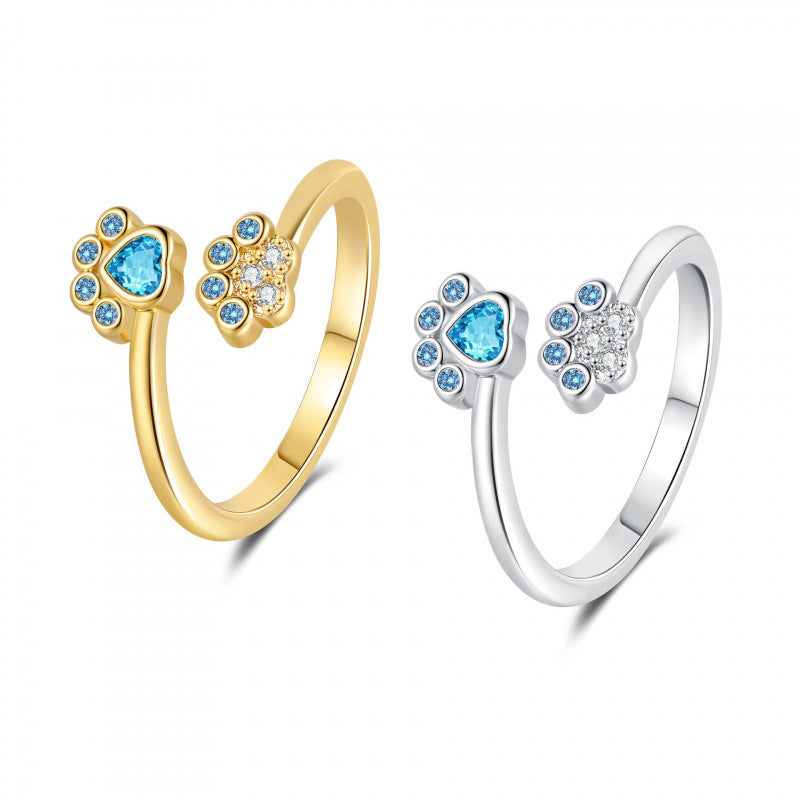 Pet Paw Print Female Fashion Color Ring