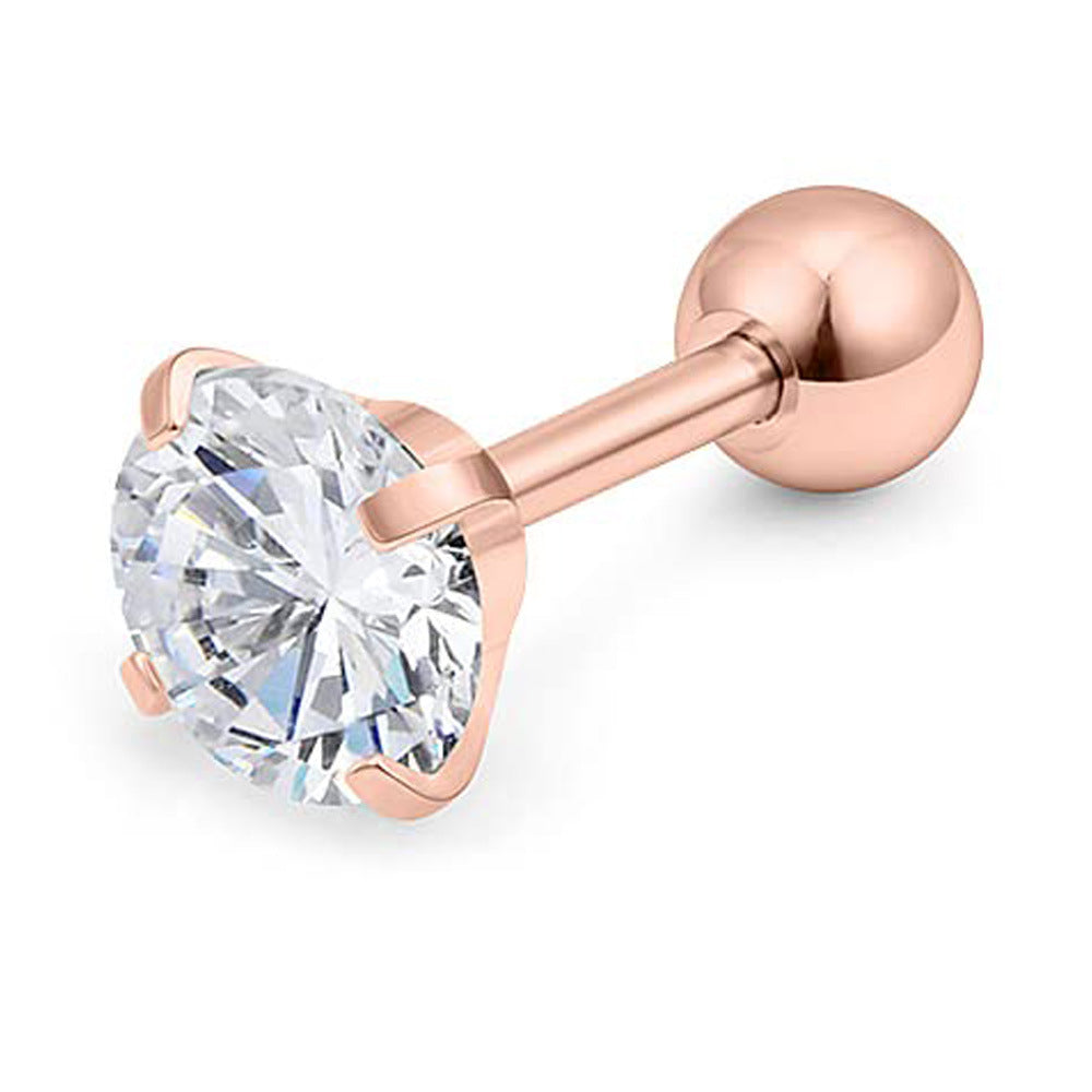 Ear Bone Stainless Steel Zircon Super Flash Nail Drill Stud Earrings