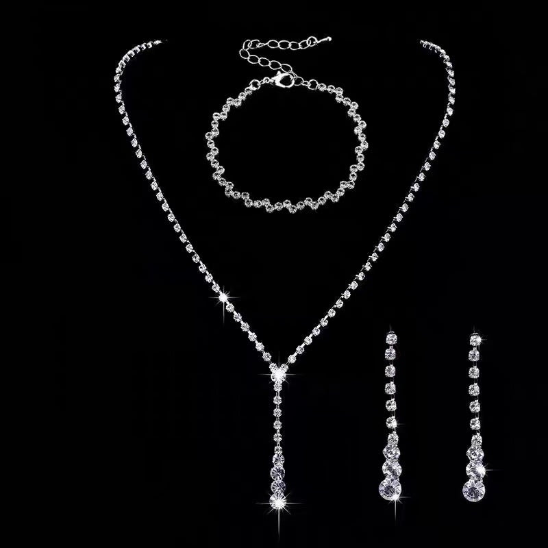Women's Crystal Rhinestone Bridal Wedding Three-piece For Necklace