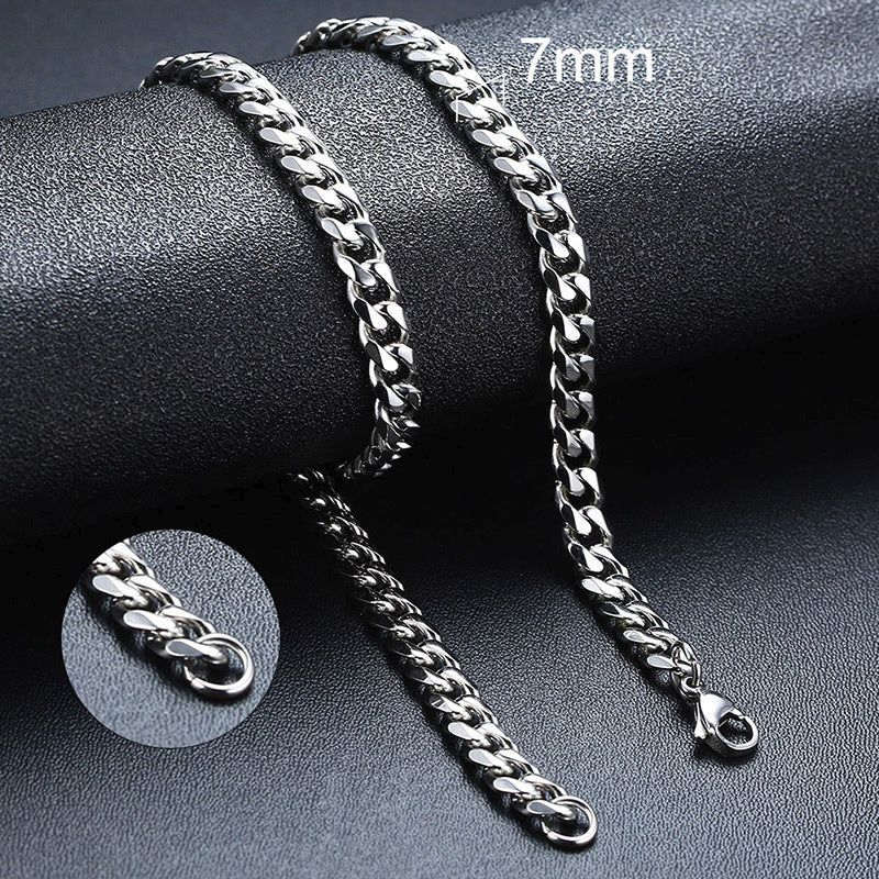 Stainless Steel Six-sided Grinding Cuban Link Chain Simple Necklaces
