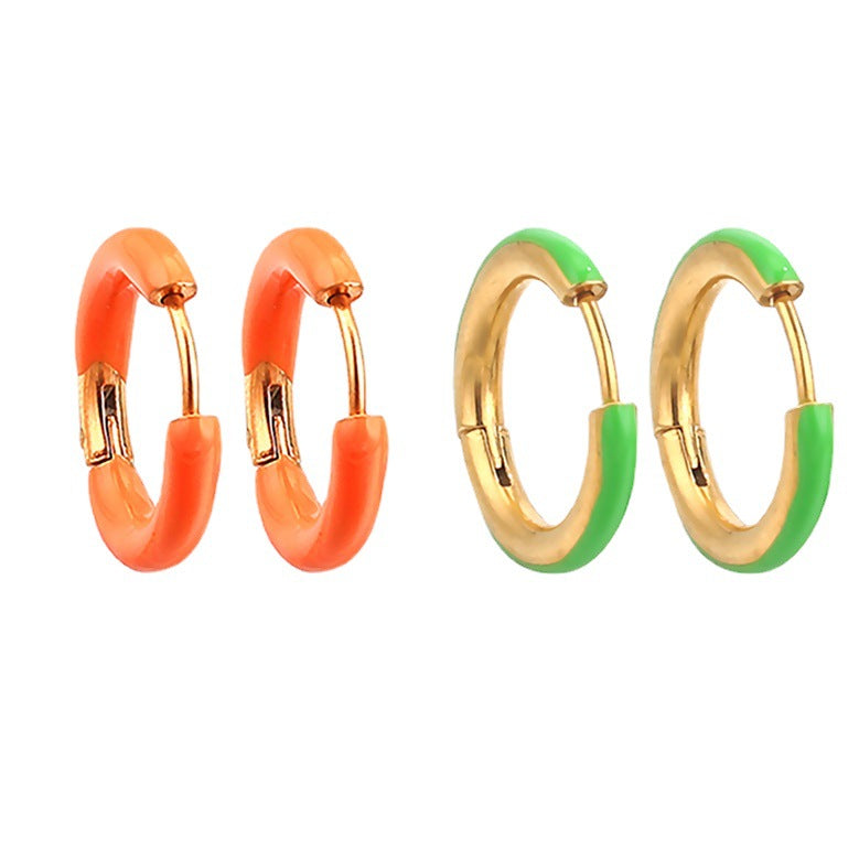Enamel Color Handmade Oil Dripping Stainless Steel Clip Titanium Classic Ear Buckle