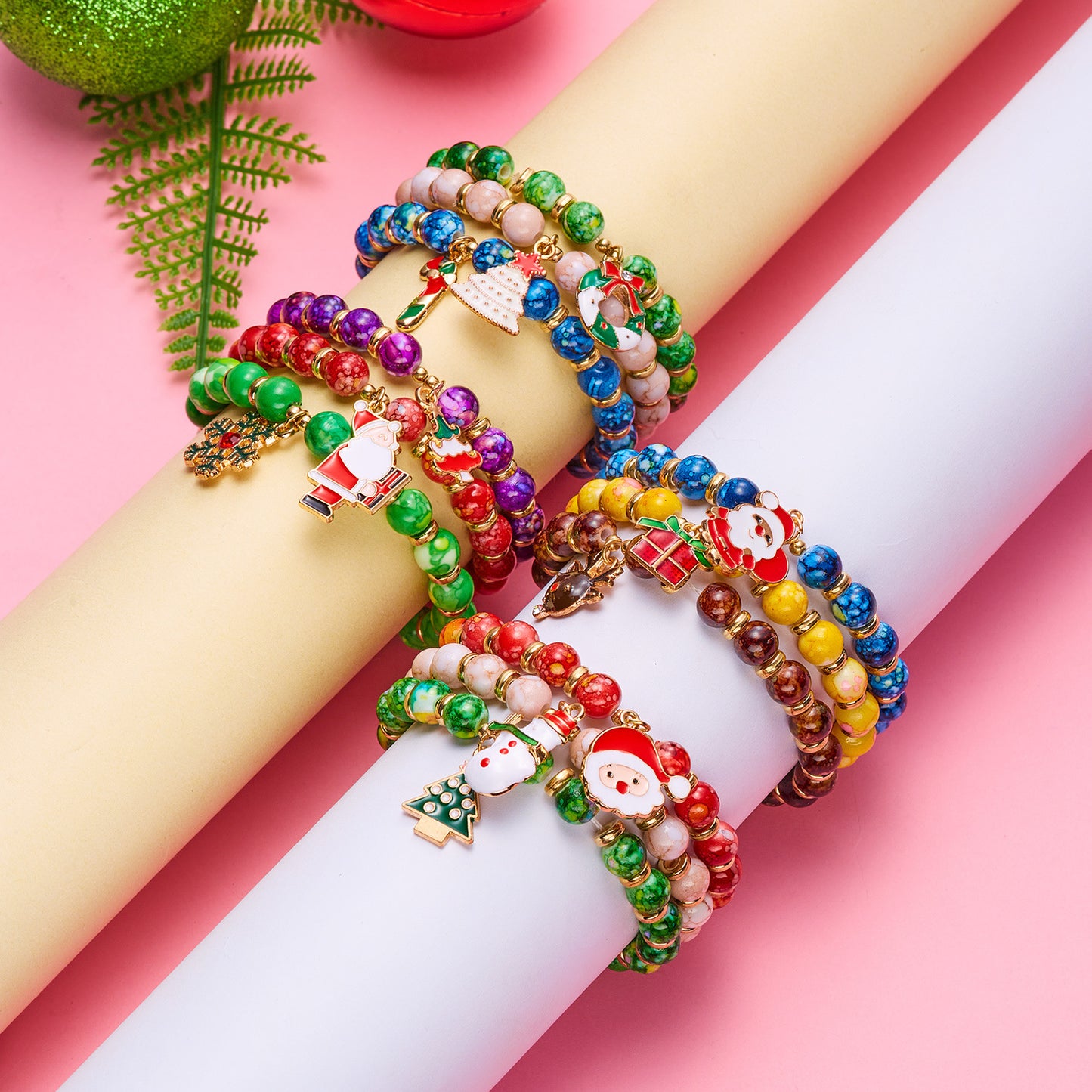 Christmas Holiday Tree Crutch Garland Beaded Bracelets