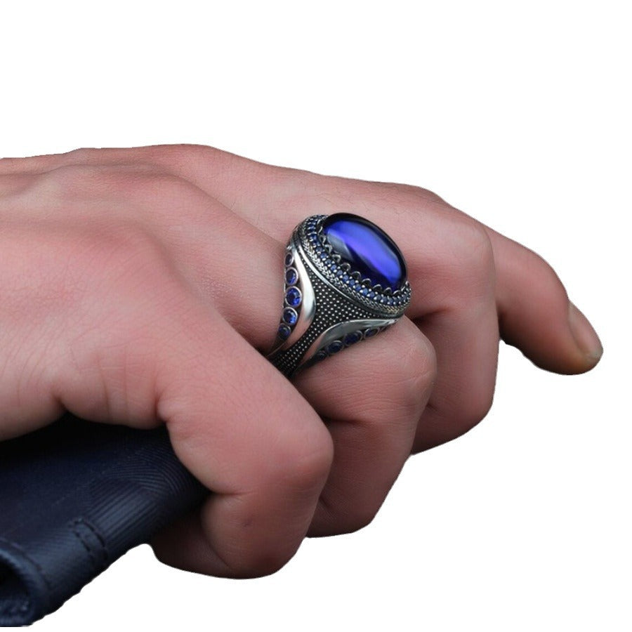Casual Men's Blue Gemstone Fashion Business Rings