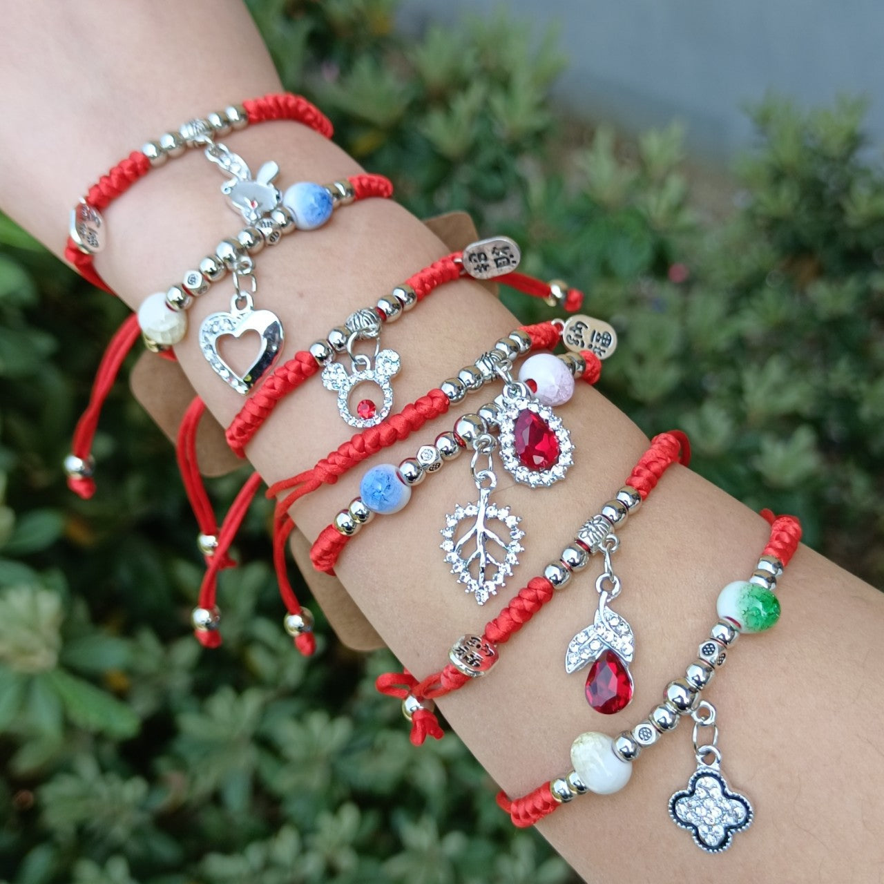 Bracelet de cheville en corde rouge en cristal de jade, deux bracelets