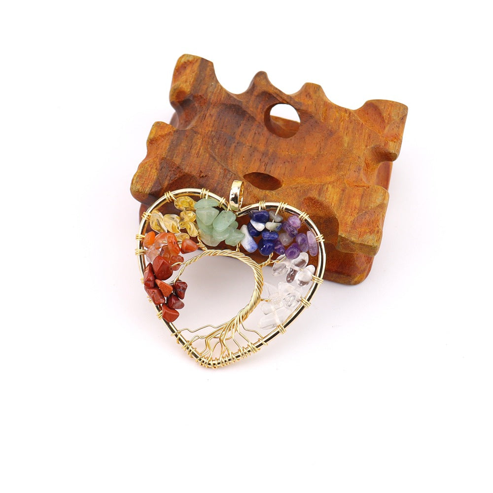 Crystal Gravel Winding Colorful Tree Of Life Stone Necklace