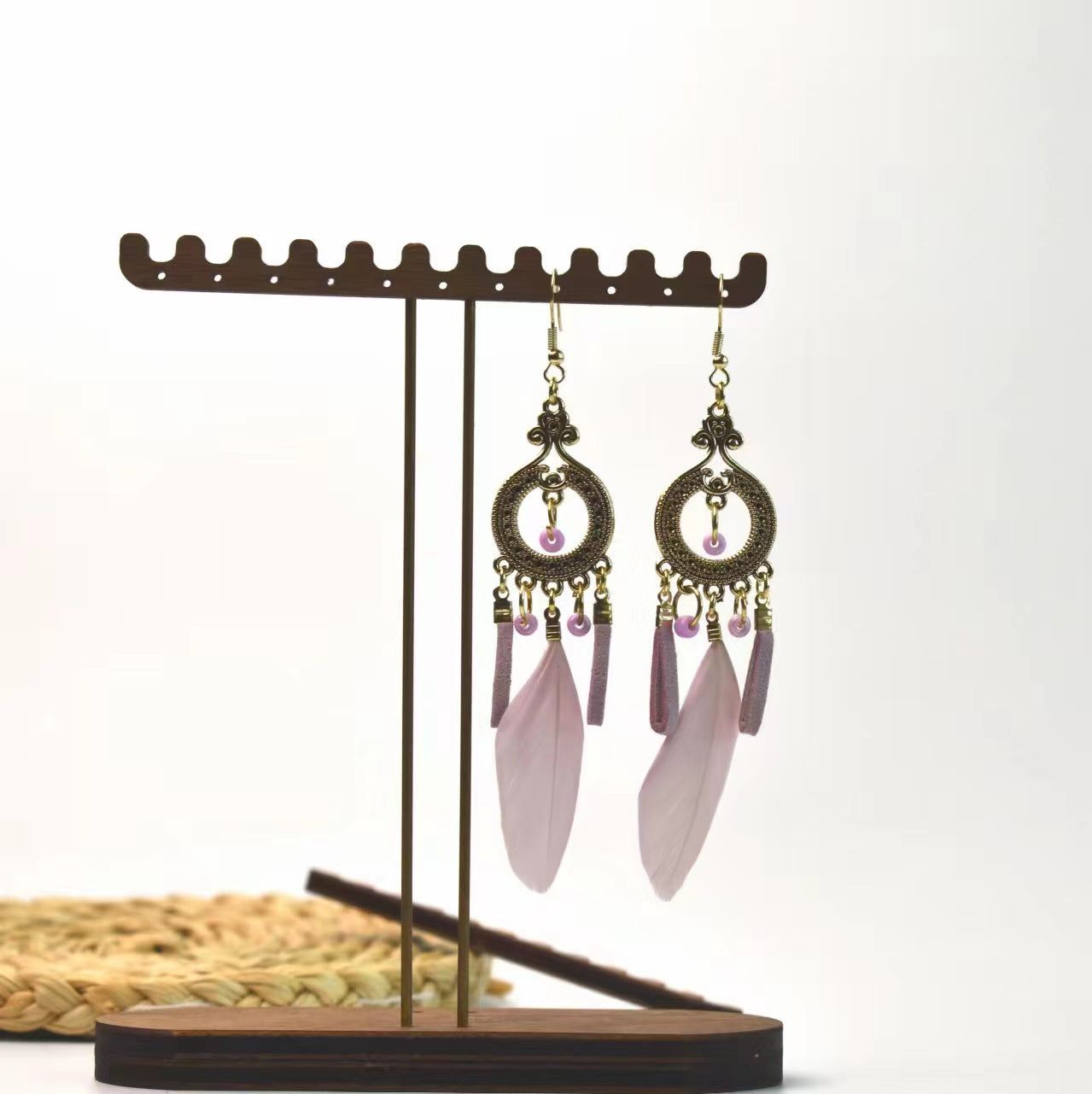 Style Vintage Feather Long Holiday Beads String Earrings