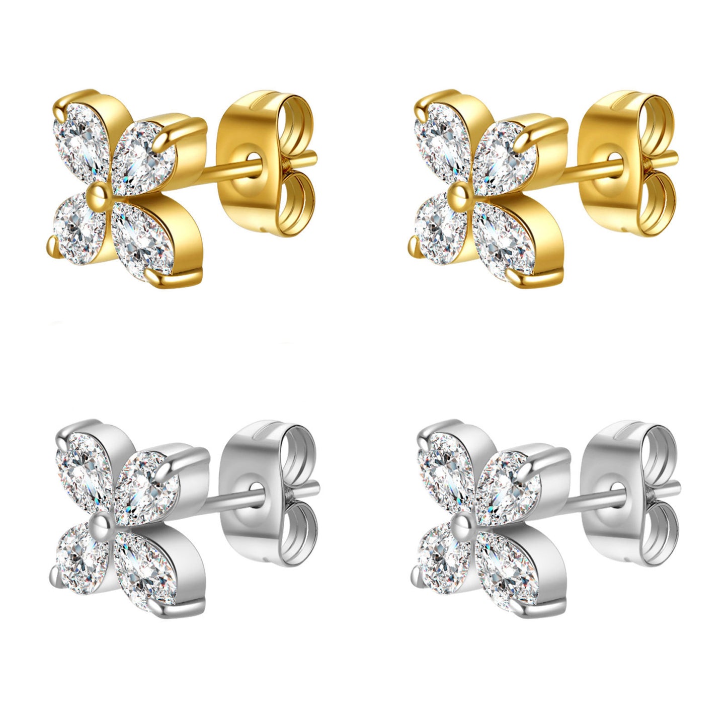 Women's Titanium Steel Inlaid Zircon Four Leaf Clover Ear High-grade Gold Stud Earrings