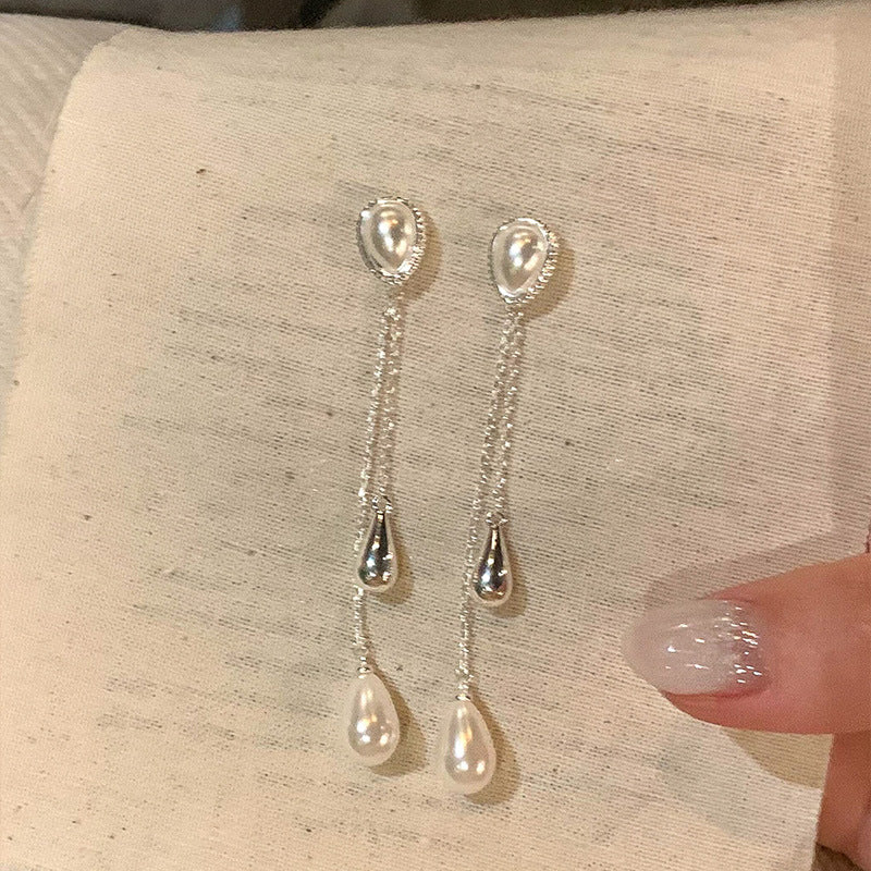 Women's Drop Pearl Long Fringe For Exquisite Versatile Square Round Earrings