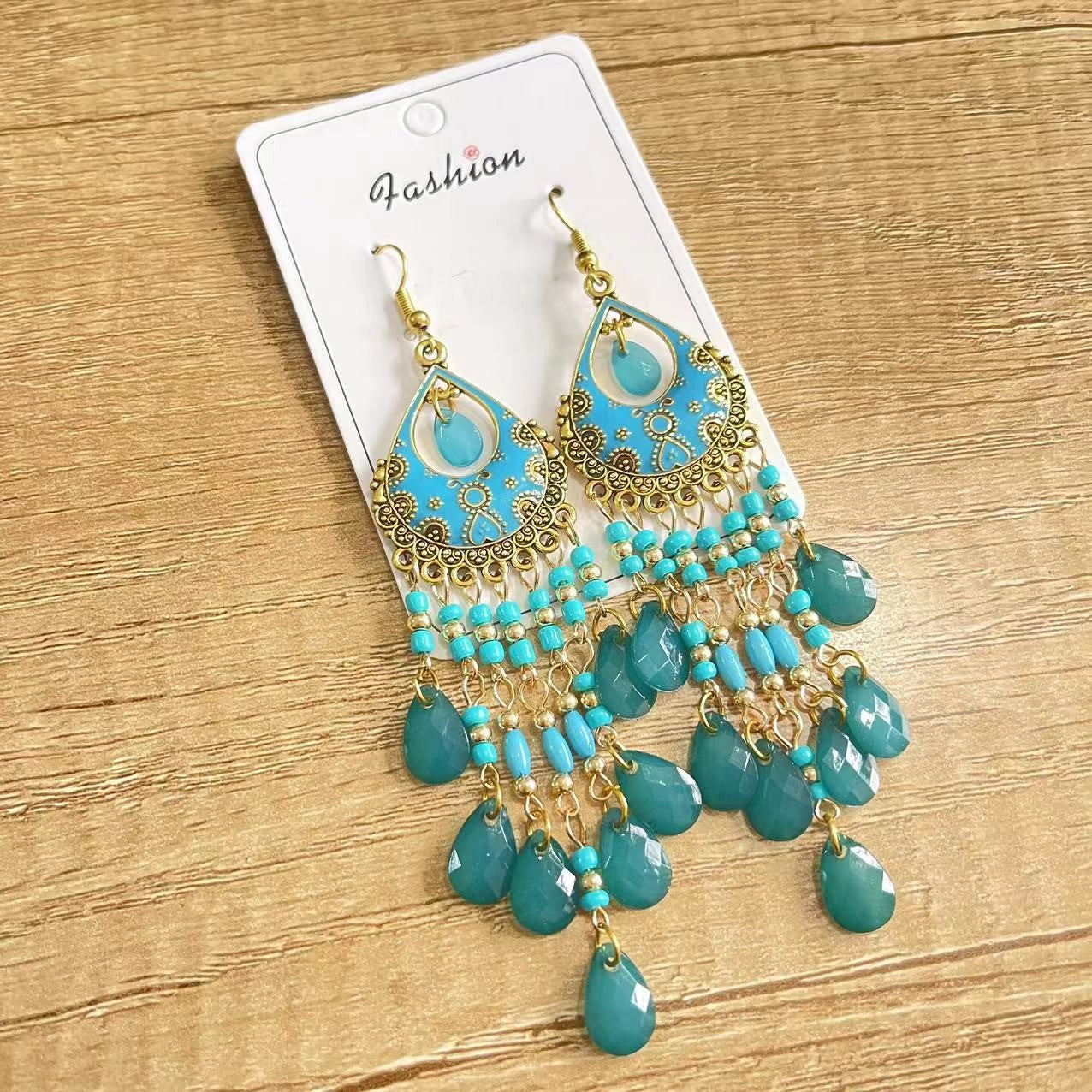 Ethnic Style Tassel Long Bohemian Crystal Yunnan Summer Earrings