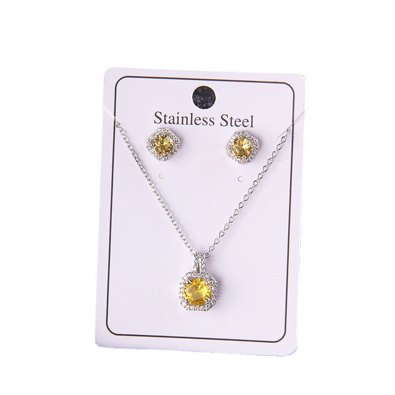 Zircon Crystal Square Diamond Full Perfume Bottle Female Jewelry Set
