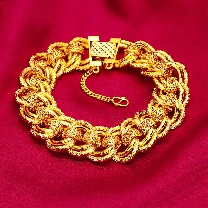 Men's Placer Gold Watch Chain Wide Brim Bracelets