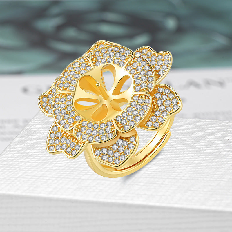 Pearl Setting Inlaid Zircon Ladies Clasp Ring