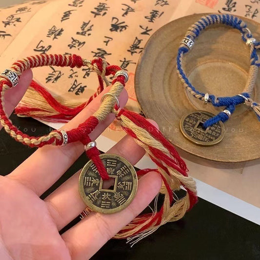 Bracelets en corde rouge tissés de Style chinois, fantôme de montagne, argent de poche