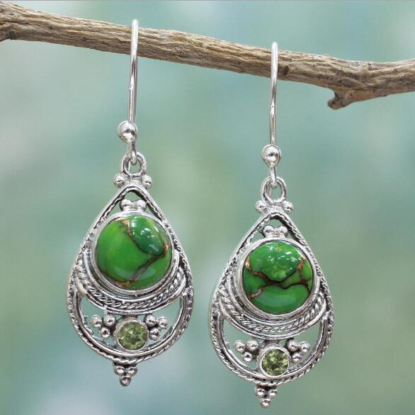Inlaid Sea Blue Topaz Female Creative Rotational Water Drop Earrings