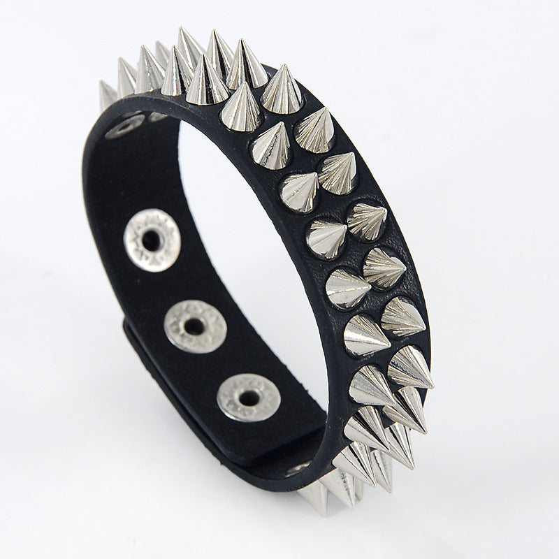 Punk Exaggerated Tapered Pointed Rivet Three Rows Bracelet