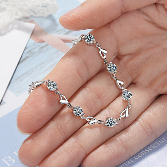 Women's Crystal Love Fashion Sier-plated Zircon Heart-shaped Jewelry Bracelets