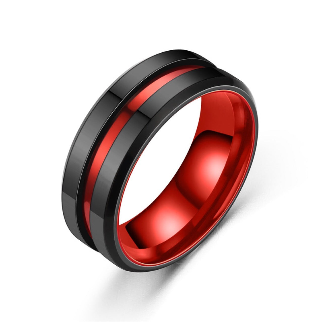Two-color Red Black Combination Titanium Steel Ring