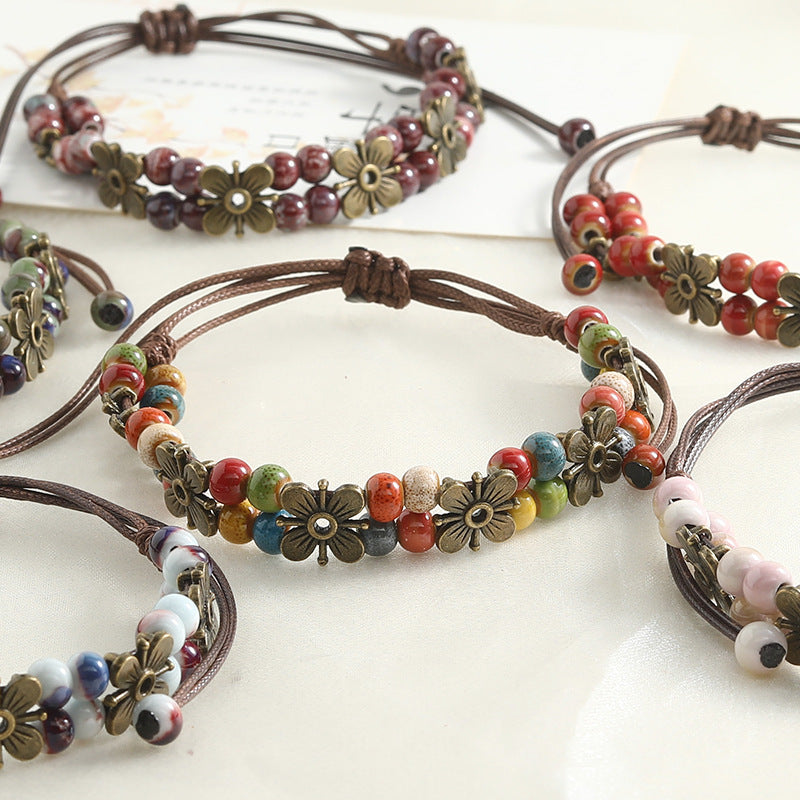 Vintage Clover Ceramic Hand-woven Girlfriend Gifts Carrying Bracelets