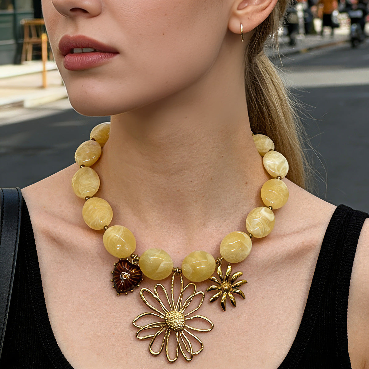 Women's Exaggerated Stainless Steel Gold Beaded Light Luxury Minority Pendants