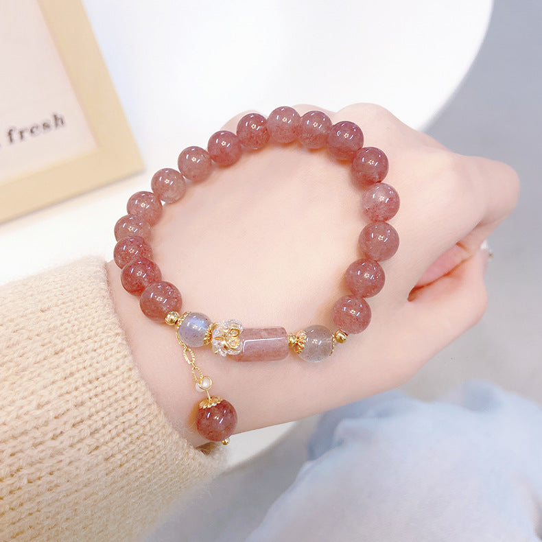 Strawberry Quartz Flower Female Mori Gray Moonlight Bracelets