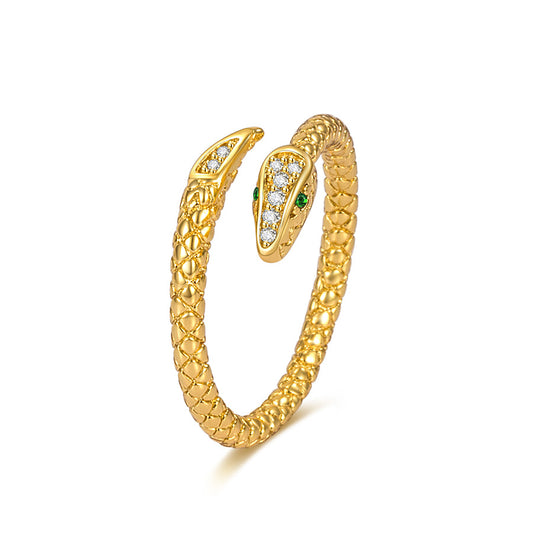 Retro Snake-shaped Inlaid Zircon Personalized Fashion Gold-plated Adjustable Rings