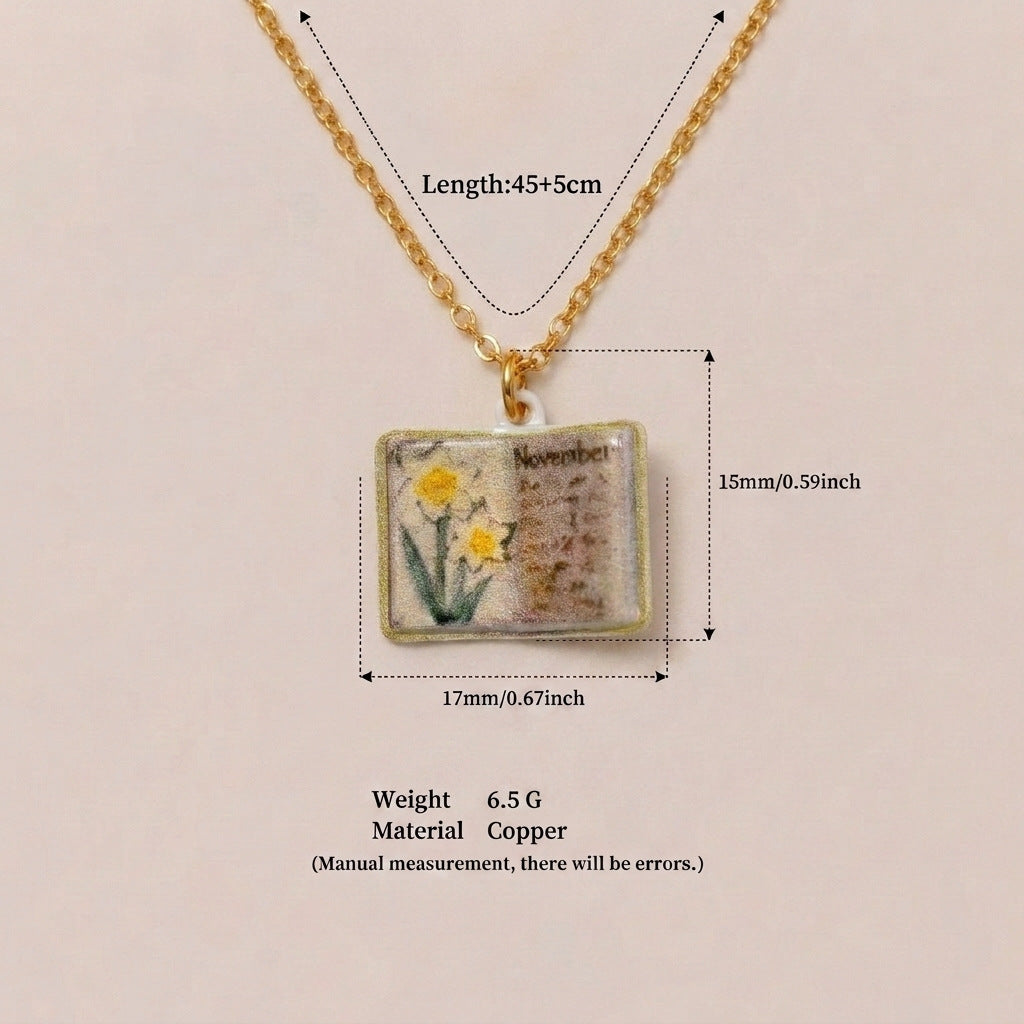 Month Imitation Porcelain Vintage Book Light Luxury Small Design Copper Necklaces