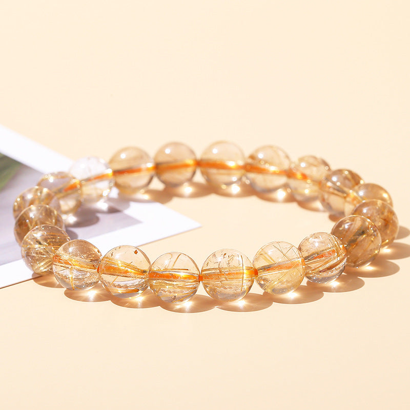 Women's & Men's & Jewelry Natural Gold Rutilated Quartz And Rutile Round Beads Bracelets