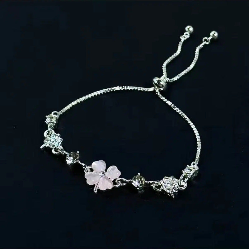 Women's Lucky Four-leaf Clover Zircon Antique Adjustable Bracelet