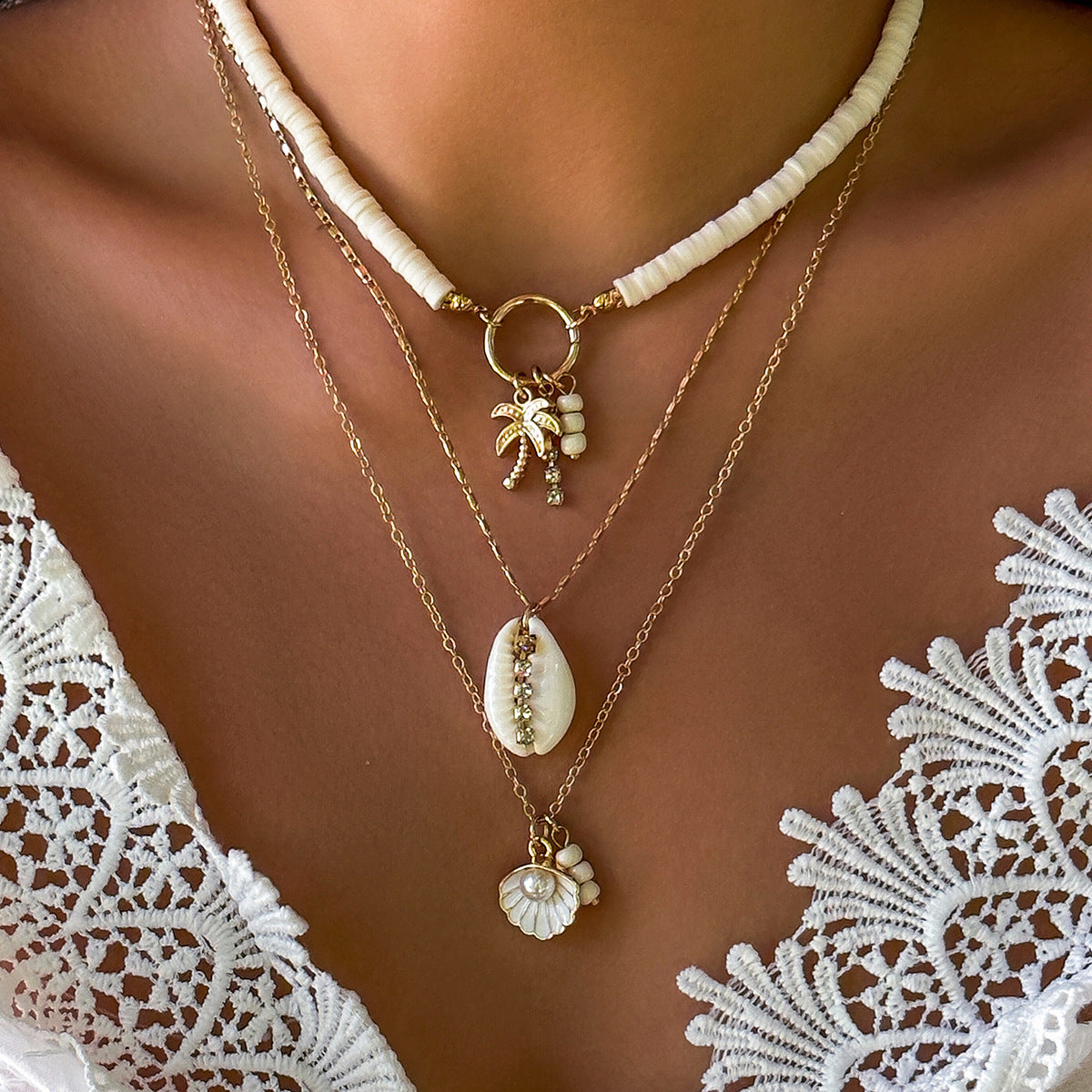 Women's Ornament Ocean Style Shell Conch Tassel Twin Necklaces