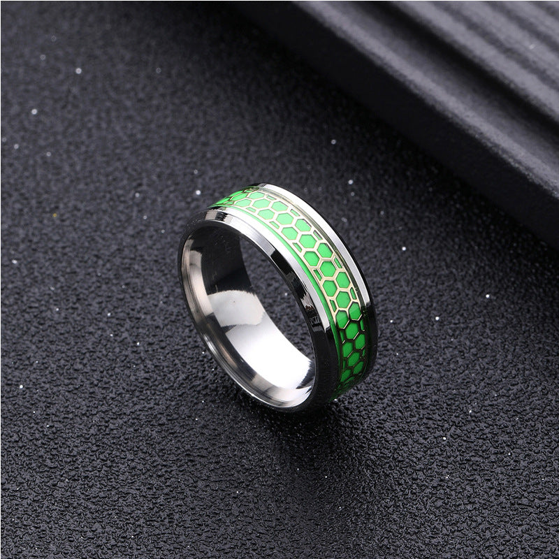 Leaves Honeycomb Titanium Steel Design Stainless Rings