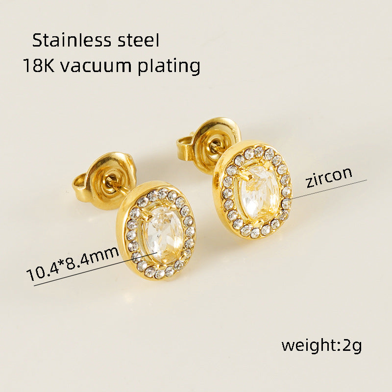 Women's Titanium Steel Zircon Stainless Square High-grade Earrings