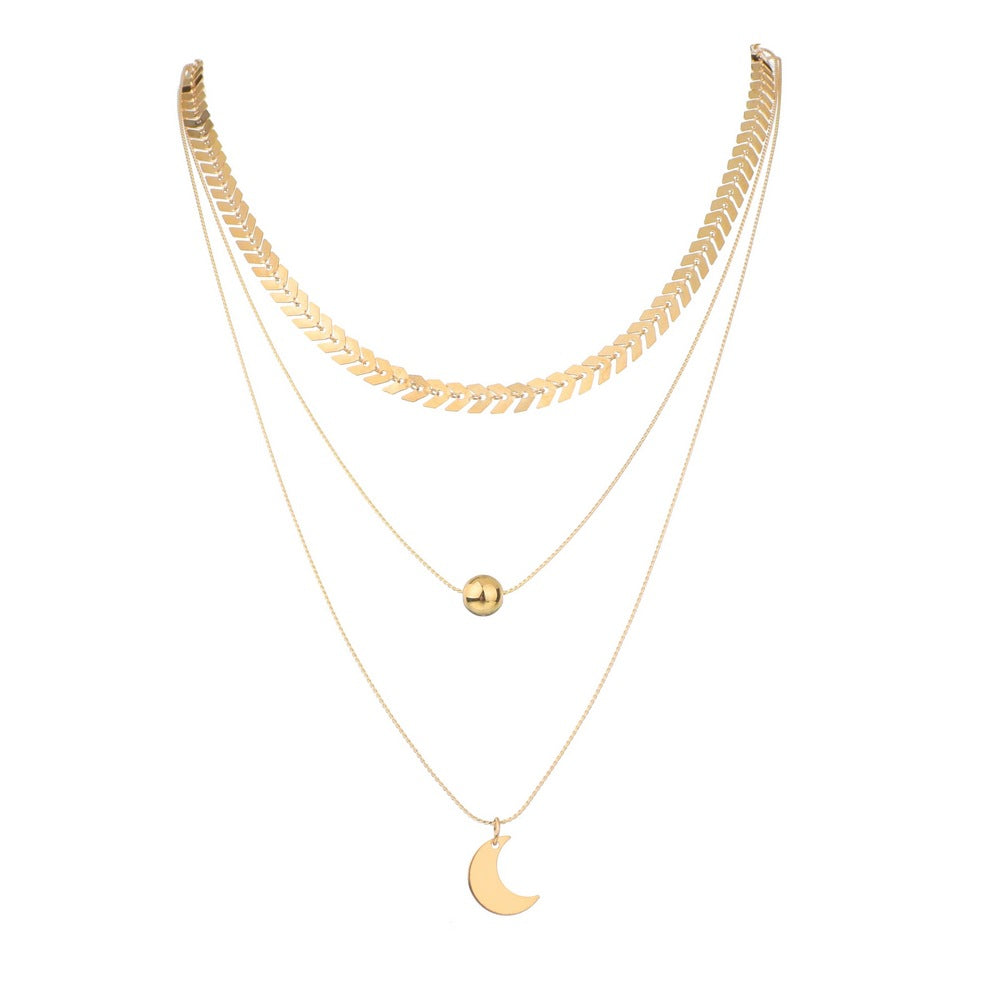 Women's Twin Leaf Metal Moon Pendant Ornament Necklaces