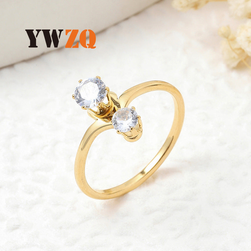 Women's Stainless Steel Ornament Irregular Slim Gold Crown Inlaid Rings