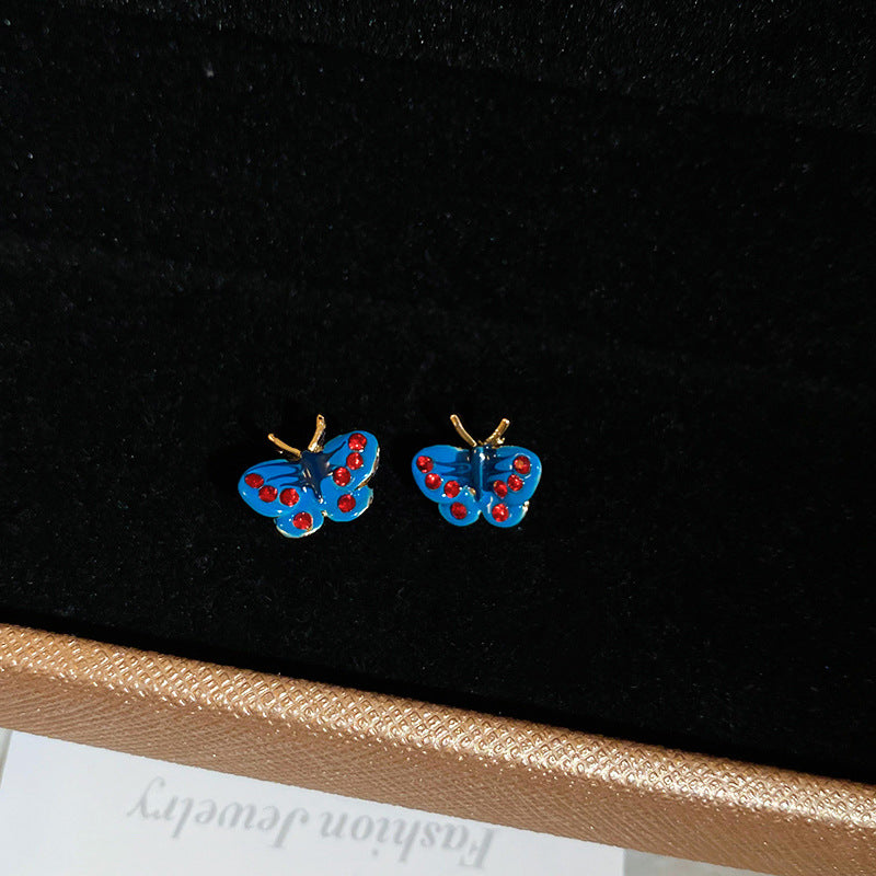 Women's Dripping Diamond Butterfly Sier Sweet Cute Compact Elegant High Sense Earrings