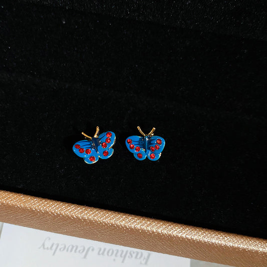 Women's Dripping Diamond Butterfly Sier Sweet Cute Compact Elegant High Sense Earrings