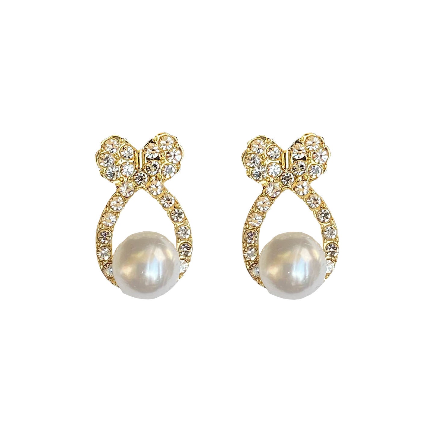 Bow Rhinestone Pearl Female Simple Graceful Design Earrings