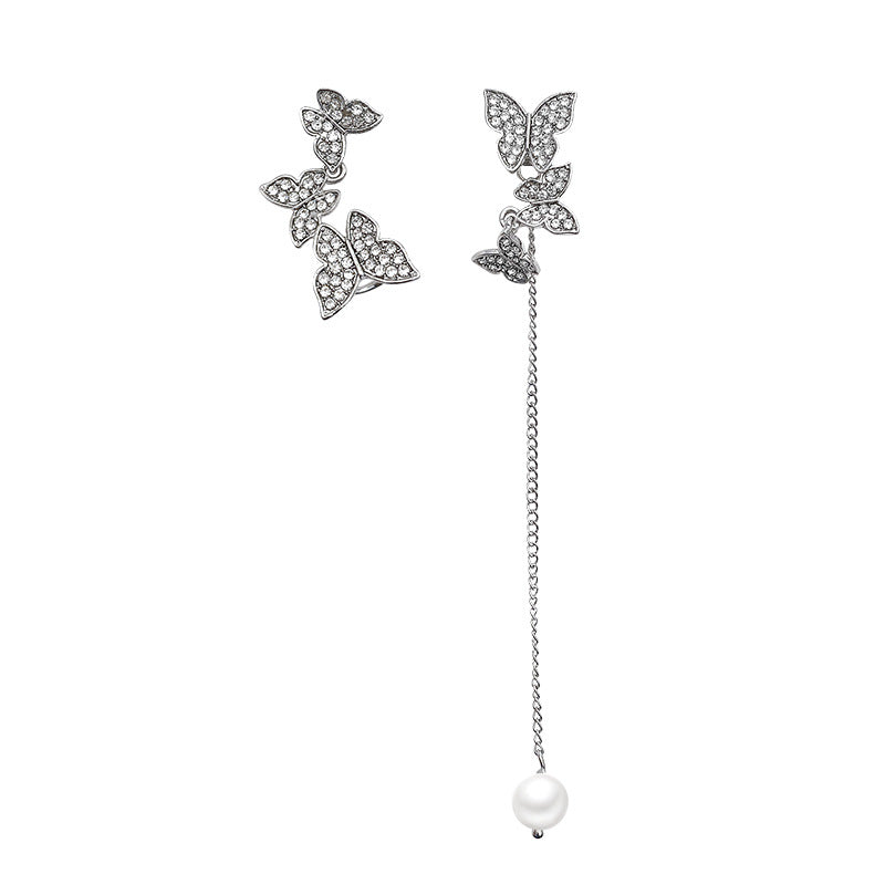 Long Asymmetric Female Temperament And Butterfly Earrings