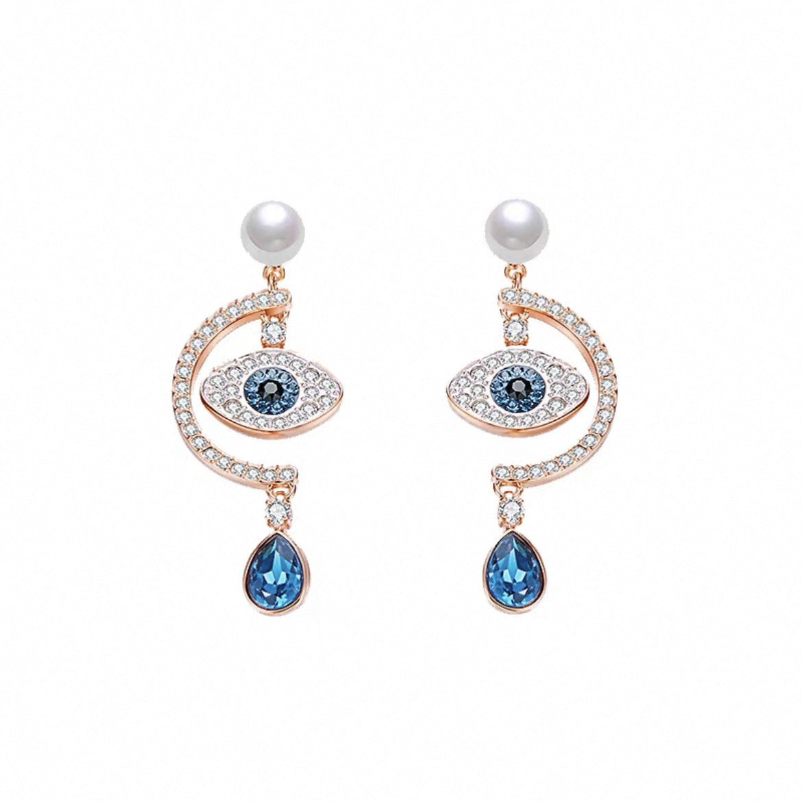 Pair Version Devil's Eye Series Tassel Elements Crystal Rings